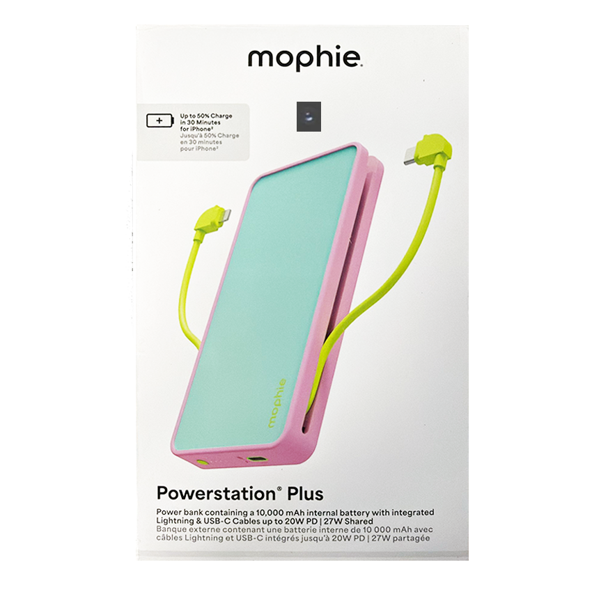 MOPHIE 401119539 Powerstation Plus 10000 mAh with integrated lightning and USB C Cables Teal/Purple