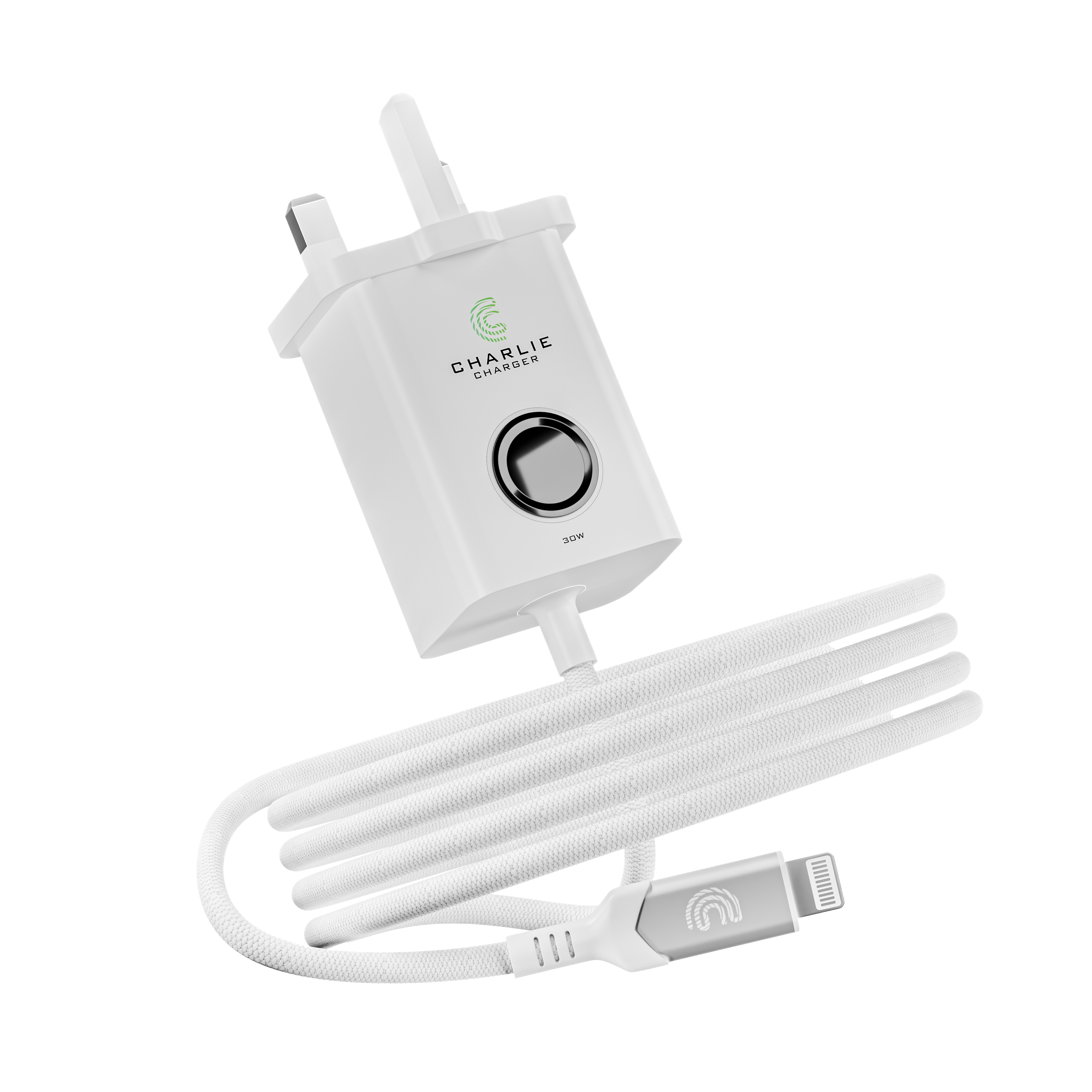 Charlie Charger 30W Lightning USB 2 Metre White