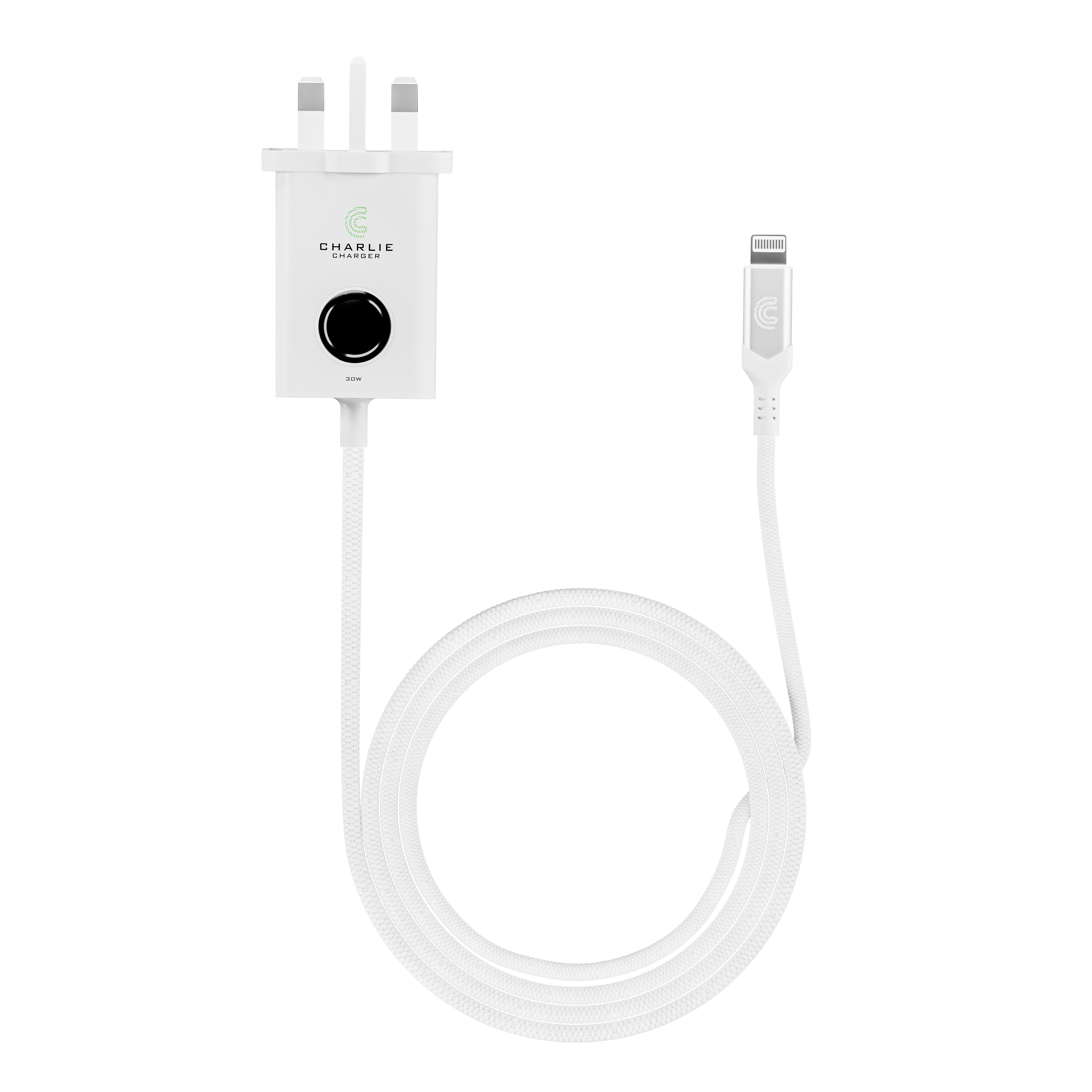 Charlie Charger 30W  Lightning USB 2 Metre  White