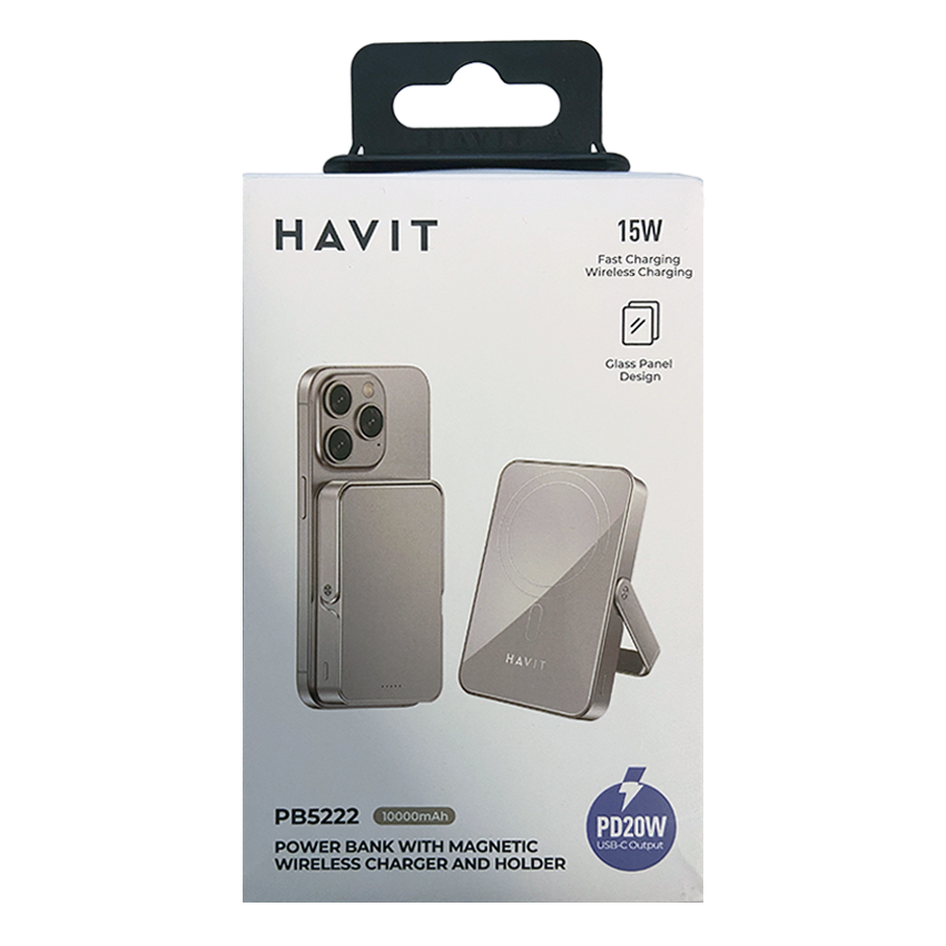 HAVIT Power Bank 10,000mAh Magnetic Wireless Charger PB5222 Titanium